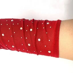 49CM Women Fashion Electronic Music Festival Sexy Mesh Shiny Hook Finger Gloves Elasticity Thin Cosplay Stage Performance