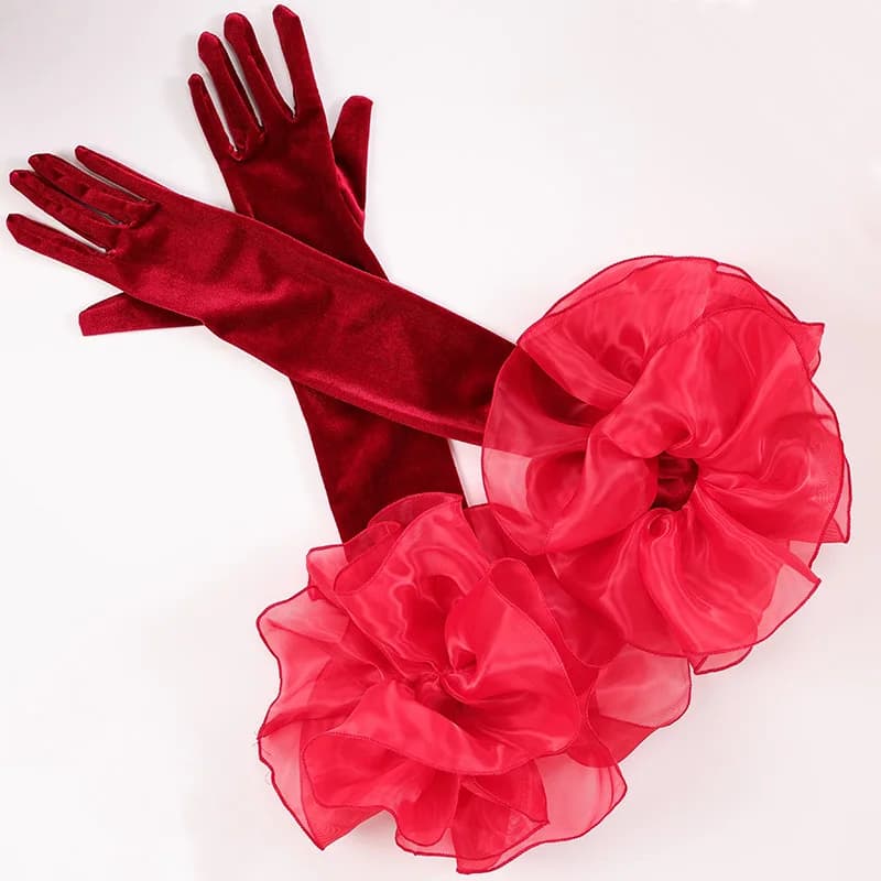 Women Sexy Elegant Dinner Dress Short Gloves Driving Gloves Banquet Velvet Wedding Mittens Party Lace Long Gloves Bridal