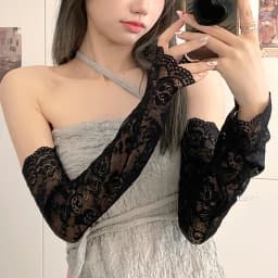 New Women Summer Black White Lace Flowers Arm Sleeves Elastic Driving Gloves Elegant Long Fingerless Mittens Sunscreen Gloves