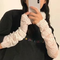 New Women Summer Black White Lace Flowers Arm Sleeves Elastic Driving Gloves Elegant Long Fingerless Mittens Sunscreen Gloves