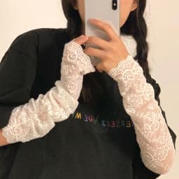 New Women Summer Black White Lace Flowers Arm Sleeves Elastic Driving Gloves Elegant Long Fingerless Mittens Sunscreen Gloves