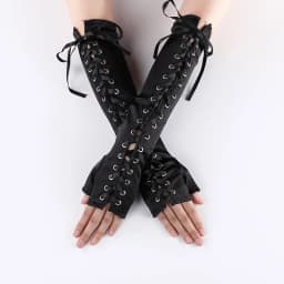 Women Sexy Bandage Ribbon Frenulum Lace Satin Long Gloves Cosplay Stage Performances Lolita Fashion Personality Mittens