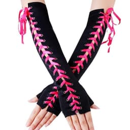 Women Sexy Bandage Ribbon Frenulum Lace Satin Long Gloves Cosplay Stage Performances Lolita Fashion Personality Mittens