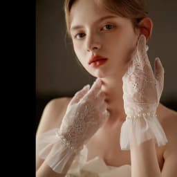 Japanese Soft Girl Black White Lace Gloves Girl Gothic Lolita Mesh Bow Flower Lace Gloves Sweet Wristband Maid Cosplay Accessory