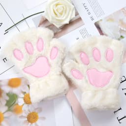 Women Cartoon Cat Claw Gloves Thicken Fingerless Plush Bears Warm Cute Thick Bear Paw Fingers Half Winter Kawaii Mittens Gloves