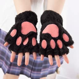 Women Cartoon Cat Claw Gloves Thicken Fingerless Plush Bears Warm Cute Thick Bear Paw Fingers Half Winter Kawaii Mittens Gloves