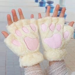 Women Cartoon Cat Claw Gloves Thicken Fingerless Plush Bears Warm Cute Thick Bear Paw Fingers Half Winter Kawaii Mittens Gloves