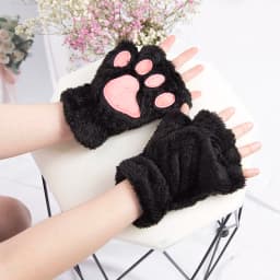 Women Cartoon Cat Claw Gloves Thicken Fingerless Plush Bears Warm Cute Thick Bear Paw Fingers Half Winter Kawaii Mittens Gloves