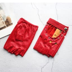 Women's Summer Leather Driving Gloves Fashionable Hollow out Half Finger Thin Motorcycle Riding Short Sheepskin