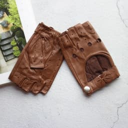 Women's Summer Leather Driving Gloves Fashionable Hollow out Half Finger Thin Motorcycle Riding Short Sheepskin