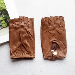 Women's Summer Leather Driving Gloves Fashionable Hollow out Half Finger Thin Motorcycle Riding Short Sheepskin