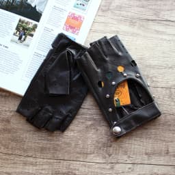 Women's Summer Leather Driving Gloves Fashionable Hollow out Half Finger Thin Motorcycle Riding Short Sheepskin