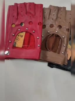 Women's Summer Leather Driving Gloves Fashionable Hollow out Half Finger Thin Motorcycle Riding Short Sheepskin
