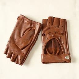 Women's Summer Leather Driving Gloves Fashionable Hollow out Half Finger Thin Motorcycle Riding Short Sheepskin