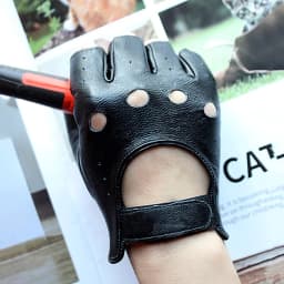Women's Summer Leather Driving Gloves Fashionable Hollow out Half Finger Thin Motorcycle Riding Short Sheepskin