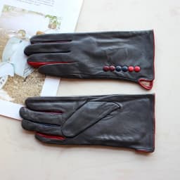Women's Winter Warm Color Leather Gloves Fashion Striped Style Windproof Sheepskin Velvet Lining Driving Gloves