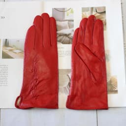 Women's Winter Warm Color Leather Gloves Fashion Striped Style Windproof Sheepskin Velvet Lining Driving Gloves