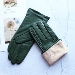 Women's Winter Warm Color Leather Gloves Fashion Striped Style Windproof Sheepskin Velvet Lining Driving Gloves