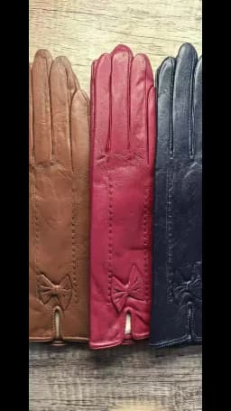 Women's Winter Warm Color Leather Gloves Fashion Striped Style Windproof Sheepskin Velvet Lining Driving Gloves