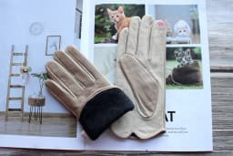 Women's Winter Warm Color Leather Gloves Fashion Striped Style Windproof Sheepskin Velvet Lining Driving Gloves