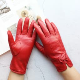 Women's Winter Warm Color Leather Gloves Fashion Striped Style Windproof Sheepskin Velvet Lining Driving Gloves