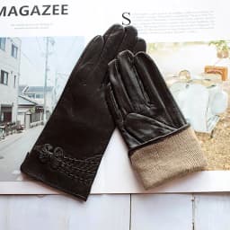 Women's Winter Warm Color Leather Gloves Fashion Striped Style Windproof Sheepskin Velvet Lining Driving Gloves