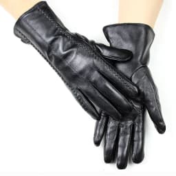Women's Winter Warm Color Leather Gloves Fashion Striped Style Windproof Sheepskin Velvet Lining Driving Gloves