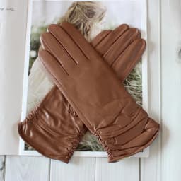 Women's Sheepskin Leather Gloves With Velvet Lining For Warmth in Autumn and Winter Outdoor Anti Cold Motorcycle Driving Gloves