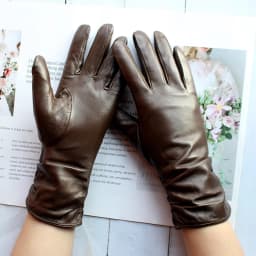 Women's Sheepskin Leather Gloves With Velvet Lining For Warmth in Autumn and Winter Outdoor Anti Cold Motorcycle Driving Gloves