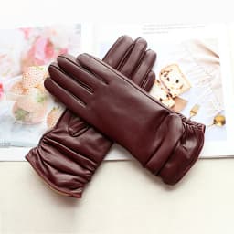 Women's Sheepskin Leather Gloves With Velvet Lining For Warmth in Autumn and Winter Outdoor Anti Cold Motorcycle Driving Gloves