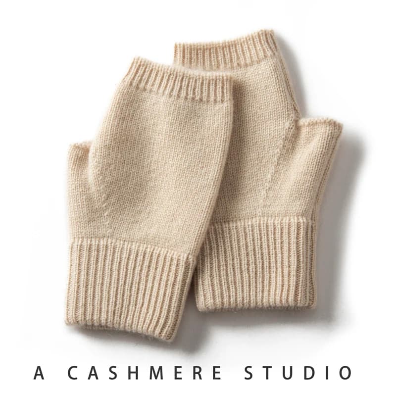 2025 Winter Women 100% Cashmere Mitts 15cm Knitted Fingerless Gloves Y2k Thermal Gloves Semi Finger Lengthen Mittens Arm Warmers