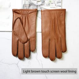 Winter Driving Leather Deerskin Gloves Men's Fashion New Wool Lining Autumn Warmth Motorcycle Riding Driver Finger Gloves
