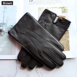 Winter Driving Leather Deerskin Gloves Men's Fashion New Wool Lining Autumn Warmth Motorcycle Riding Driver Finger Gloves