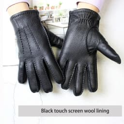 Winter Driving Leather Deerskin Gloves Men's Fashion New Wool Lining Autumn Warmth Motorcycle Riding Driver Finger Gloves