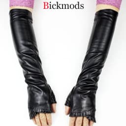 Women's Long Leather Gloves Are Fashionable To Wear With Thin Velvet LIning For Autumn Warmth Sheepskin Half Finger Sleeves