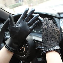 Summer Driving Sheepskin Gloves for Women Touch Screen Leather Unlined Single Layer Thin Fashion Lace Stretch Style