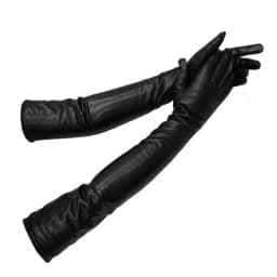 CHING YUN Lady Long Glove Fashion Sheepskin Leather Black Gloves Women Genuine Mittens Female Thin Lining Style Arm Sleeve