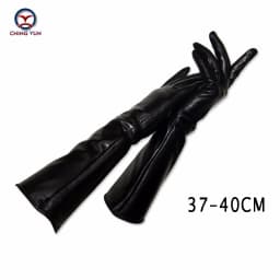 CHING YUN Lady Long Glove Fashion Sheepskin Leather Black Gloves Women Genuine Mittens Female Thin Lining Style Arm Sleeve