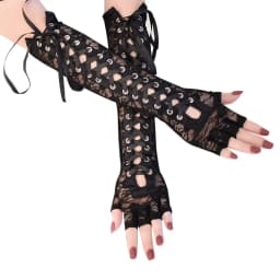 Fashion Girls Fingerless Fishnet Party Gothic Lolita Ribbon Mittens Women Sexy Lace Long Gloves Cosplay Elbow Half-finger Gloves