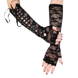 Fashion Girls Fingerless Fishnet Party Gothic Lolita Ribbon Mittens Women Sexy Lace Long Gloves Cosplay Elbow Half-finger Gloves