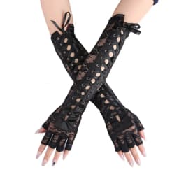 Fashion Girls Fingerless Fishnet Party Gothic Lolita Ribbon Mittens Women Sexy Lace Long Gloves Cosplay Elbow Half-finger Gloves