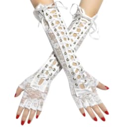 Fashion Girls Fingerless Fishnet Party Gothic Lolita Ribbon Mittens Women Sexy Lace Long Gloves Cosplay Elbow Half-finger Gloves