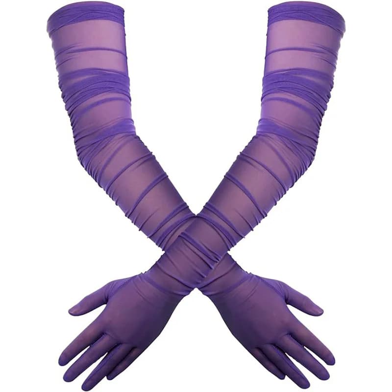 Women's Sexy Solid Transparent Elasticity Mesh Tulle 70cm Extra Long Gloves Opera Halloween Costume Cosplay Party Dance Gloves