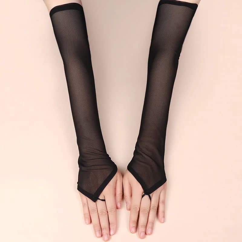 1 Pair Sexy Lace Fingerless Thin Transparent Mesh Party Gloves Arm Sleeves Cosplay Dinner Dance Hook Finger Mittens