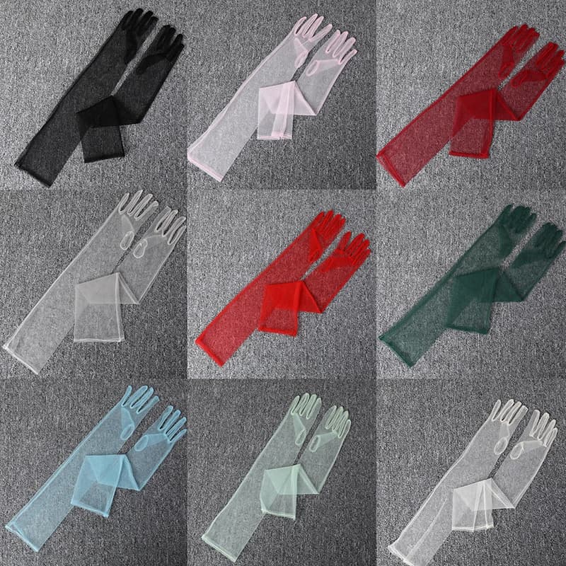 55cm DIY Cosplay Thin Transparent Mesh Long Women Solid Gloves Prom Party Accessories Etiquette Photo Shoot Anime Exhibition