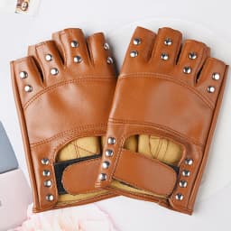 New Women Rivet Stage Performance Punk Sexy Half Finger Leather Gloves Nightclub Queen Female Personality Hip Hop Dance