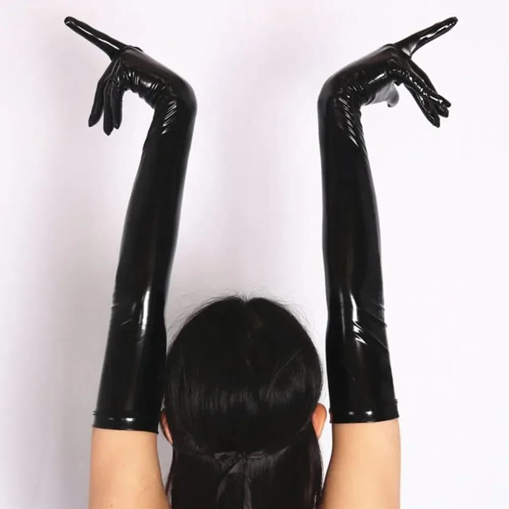 Women Men Wet Look Shiny Sexy Black Red PVC Long Gloves Club Performance Street Dance Costume Solid Ladies Fashion Opera Gloves