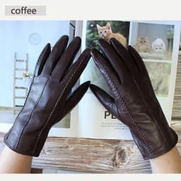 Women's Colored Leather Gloves Fashion Striped Style with Velvet Lining Warm Autumn Winter Sheepskin Finger Gloves