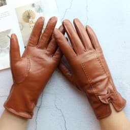 Women's Colored Leather Gloves Fashion Striped Style with Velvet Lining Warm Autumn Winter Sheepskin Finger Gloves