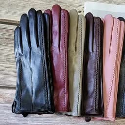 Women's Colored Leather Gloves Fashion Striped Style with Velvet Lining Warm Autumn Winter Sheepskin Finger Gloves